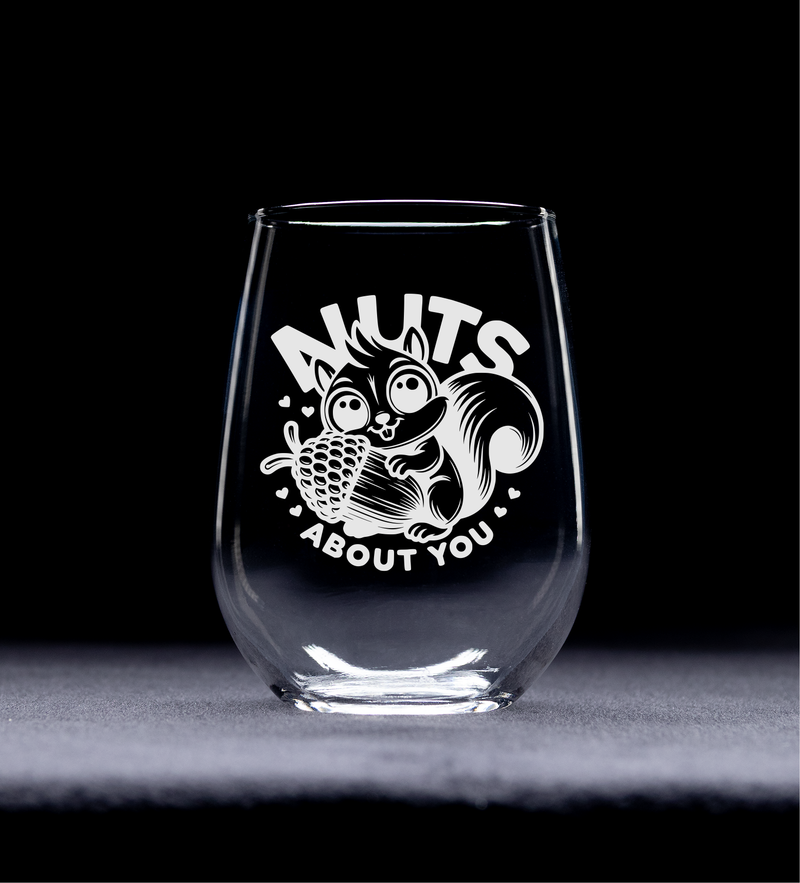 Squirrel Nuts About You Stemless Wine Glass - Squirrel Lover Gift for Men and Women