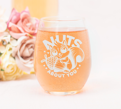 Squirrel Nuts About You Stemless Wine Glass - Squirrel Lover Gift for Men and Women