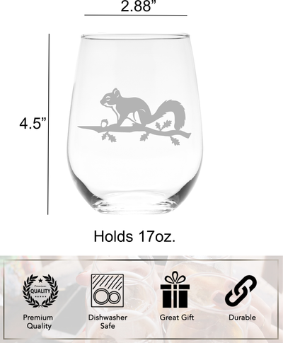 Squirrel Stemless Wine Glass - Squirrel Themed Gift - 17 oz. (Style S2)