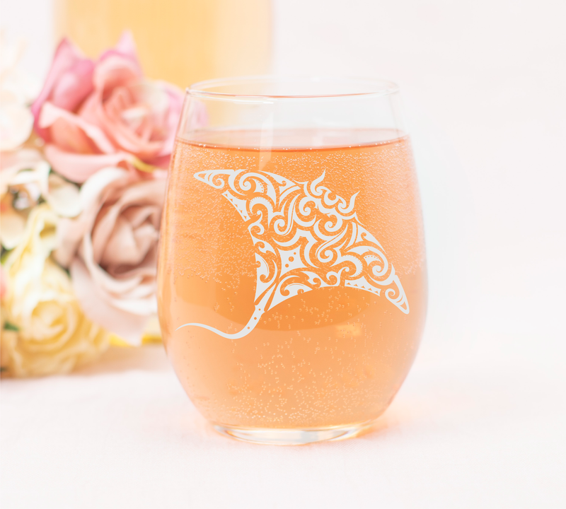 Stingray Stemless Wine Glass - Stingray Themed Gift for Men and Women -  17 oz.