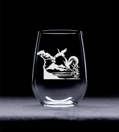 Storks Over Water Stemless Wine Glass -  Stork Bird Lover Gift for Women and Men  17 oz.