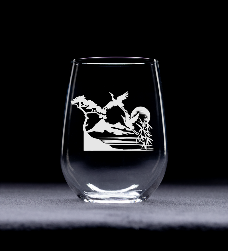 Storks Over Water Stemless Wine Glass -  Stork Bird Lover Gift for Women and Men  17 oz.