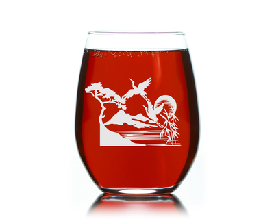 Storks Over Water Stemless Wine Glass -  Stork Bird Lover Gift for Women and Men  17 oz.