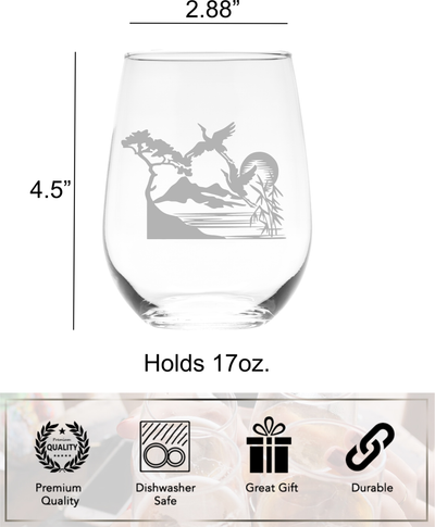 Storks Over Water Stemless Wine Glass -  Stork Bird Lover Gift for Women and Men  17 oz.