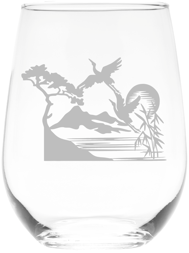 Storks Over Water Stemless Wine Glass -  Stork Bird Lover Gift for Women and Men  17 oz.