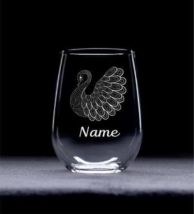 Swan with Name 17 oz.  Custom Stemless Wine Glass - Personalized Swan Themed Gift for Women and Men