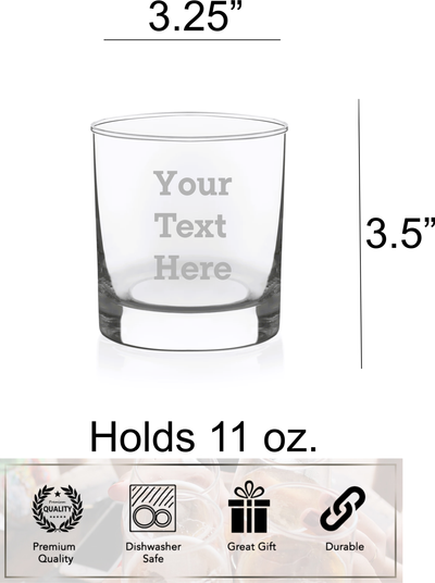 Custom Text 11 oz. Whiskey Rocks Glass - Personalized Gift for Women and Men