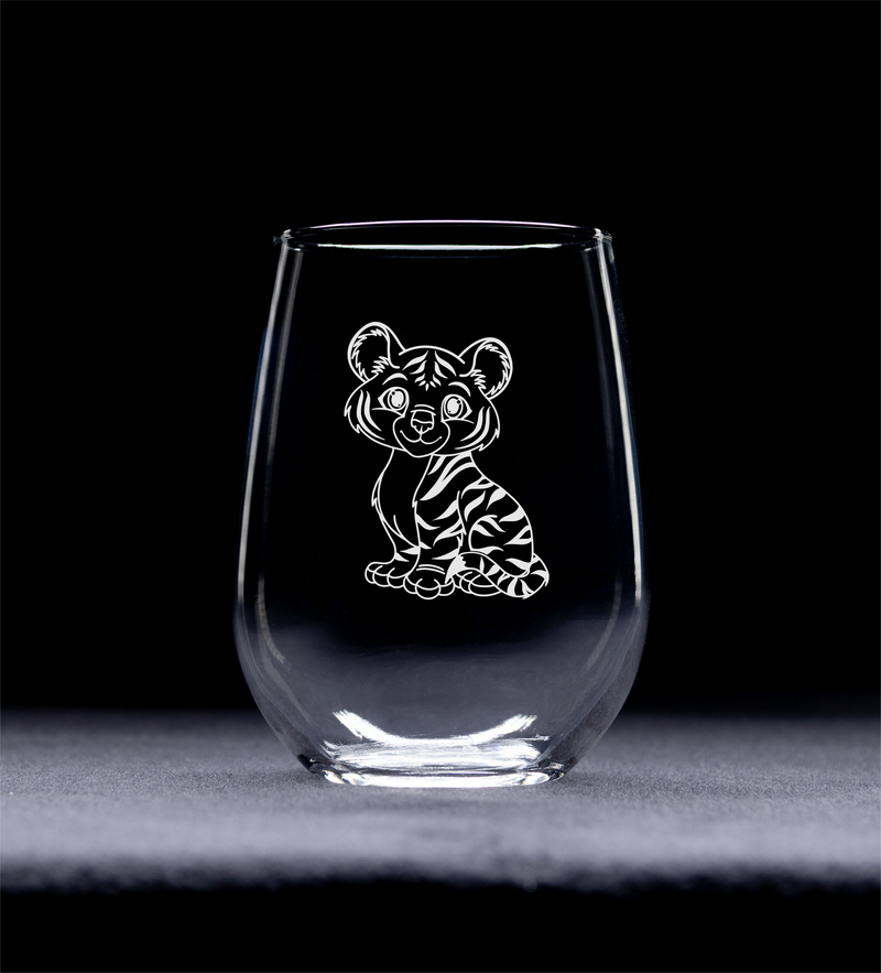 Tiger Stemless Wine Glass - Tiger Themed Gift for Women and Men - 17 oz. (Style T2)