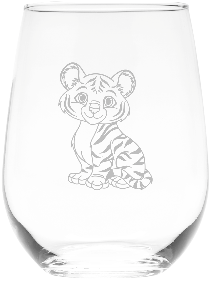 Tiger Stemless Wine Glass - Tiger Themed Gift for Women and Men - 17 oz. (Style T2)