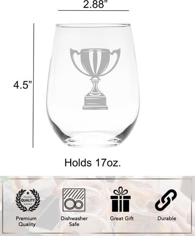 Trophy Design Stemless Wine Glass - Gift for Men and Women - 17 oz.