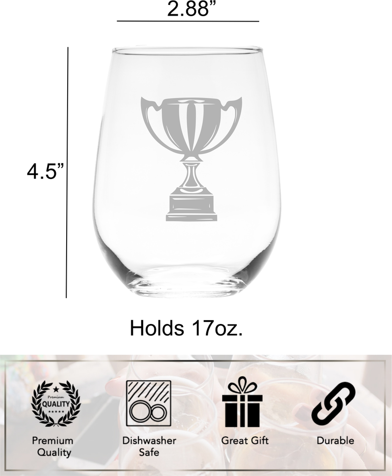 Trophy Design Stemless Wine Glass - Gift for Men and Women - 17 oz.