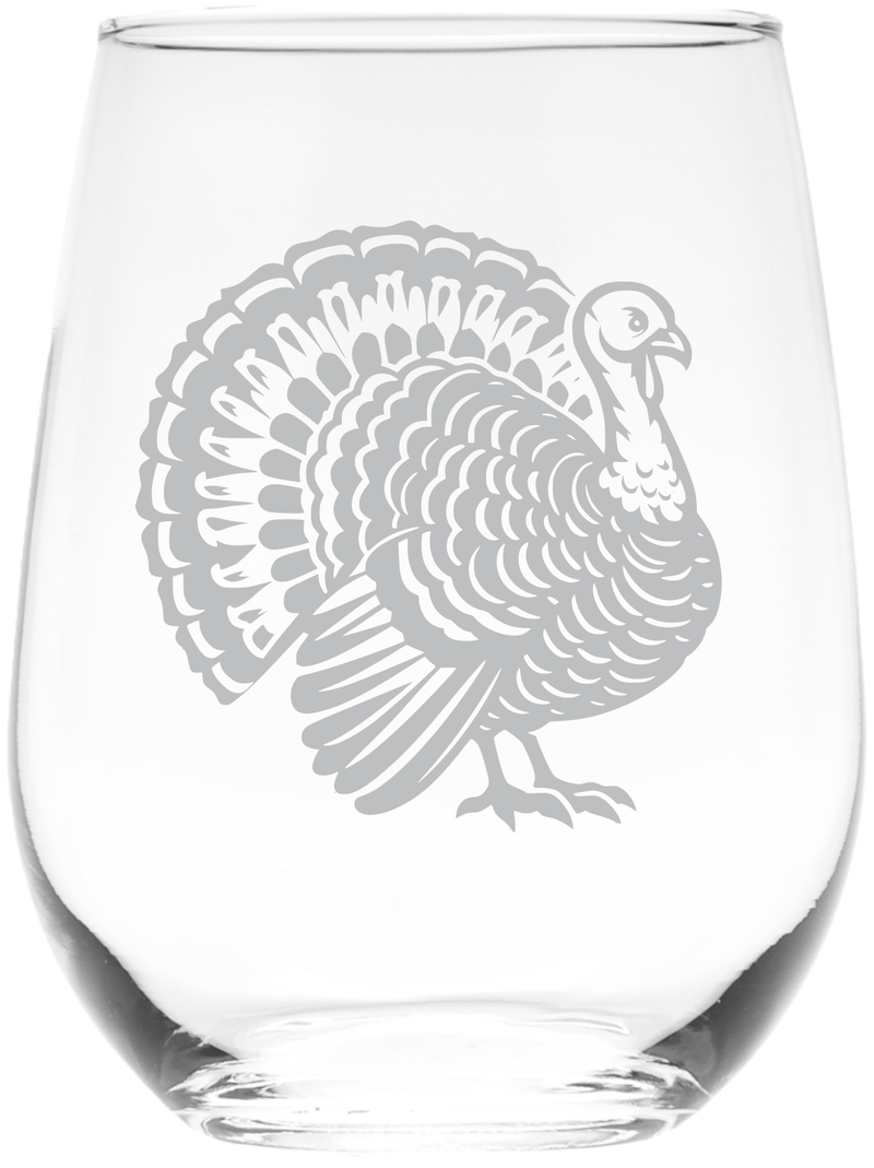 Turkey Stemless Wine Glass - Turkey Themed Gift for Women and Men - 17 oz.