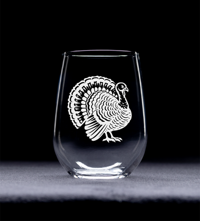 Turkey Stemless Wine Glass - Turkey Themed Gift for Women and Men - 17 oz.