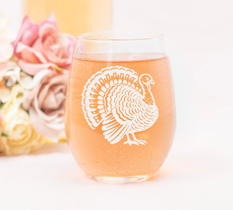 Turkey Stemless Wine Glass - Turkey Themed Gift for Women and Men - 17 oz.