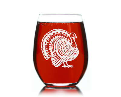 Turkey Stemless Wine Glass - Turkey Themed Gift for Women and Men - 17 oz.