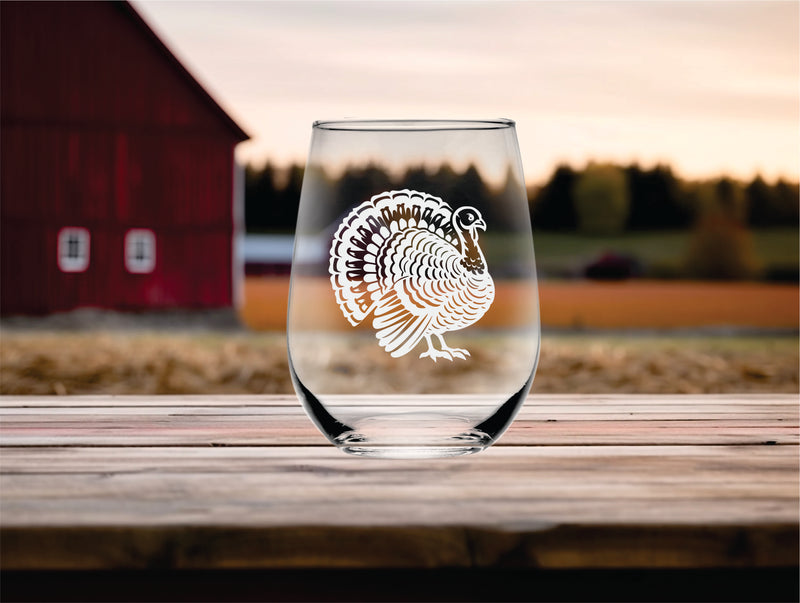 Turkey Stemless Wine Glass - Turkey Themed Gift for Women and Men - 17 oz.