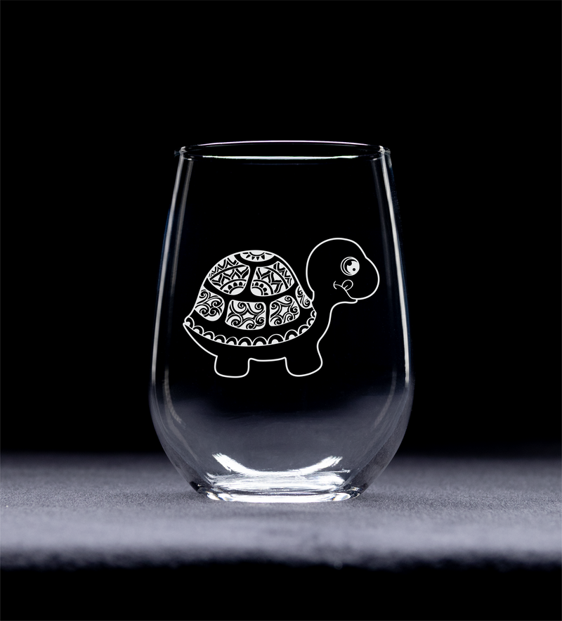Turtle Stemless Wine Glass Turtle Themed Gift for Women and Men - 17 oz.  (Style T2)