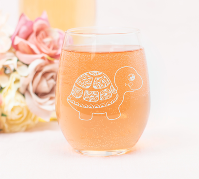 Turtle Stemless Wine Glass Turtle Themed Gift for Women and Men - 17 oz.  (Style T2)