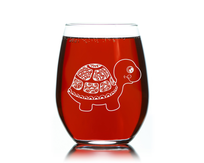 Turtle Stemless Wine Glass Turtle Themed Gift for Women and Men - 17 oz.  (Style T2)