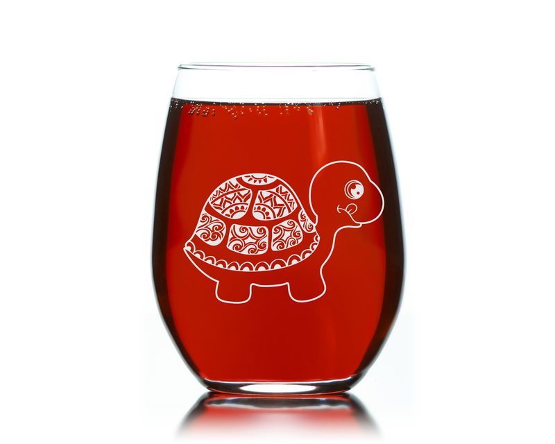Turtle Stemless Wine Glass Turtle Themed Gift for Women and Men - 17 oz.  (Style T2)