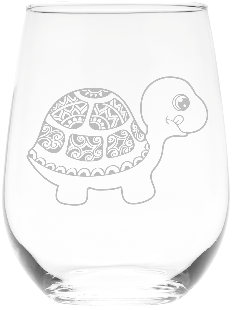 Turtle Stemless Wine Glass Turtle Themed Gift for Women and Men - 17 oz.  (Style T2)