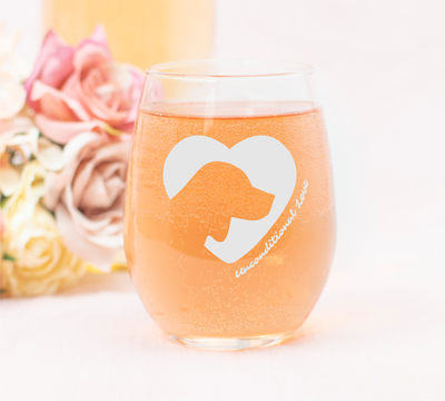 Dog Silhouette Heart Unconditional Love Stemless Wine Glass - Gift for Dog Lovers for Women and Men