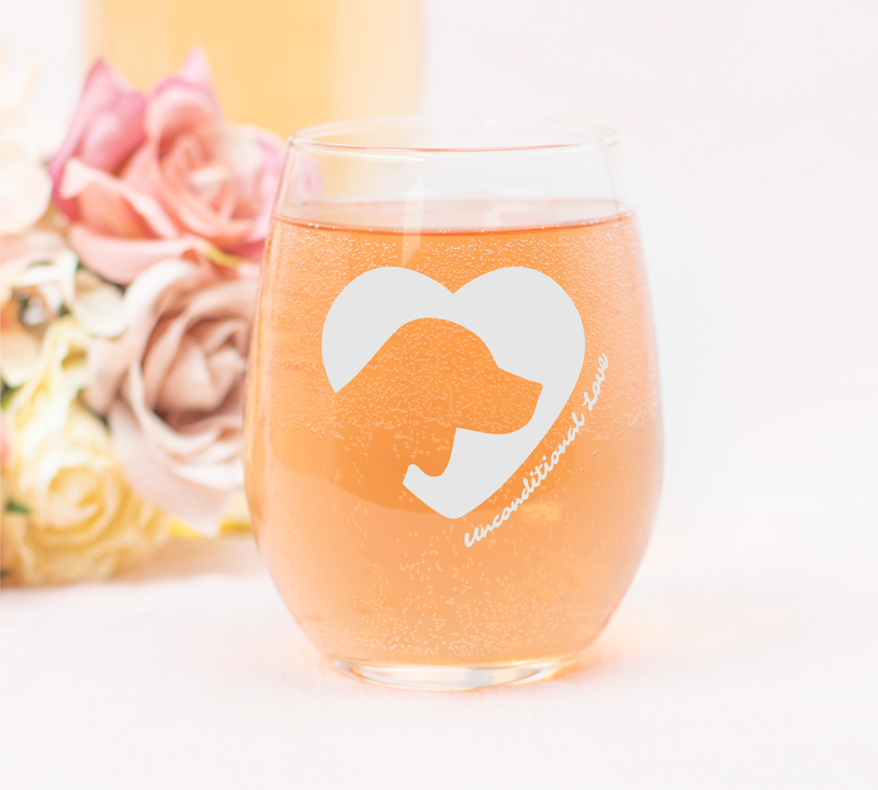 Dog Silhouette Heart Unconditional Love Stemless Wine Glass - Gift for Dog Lovers for Women and Men