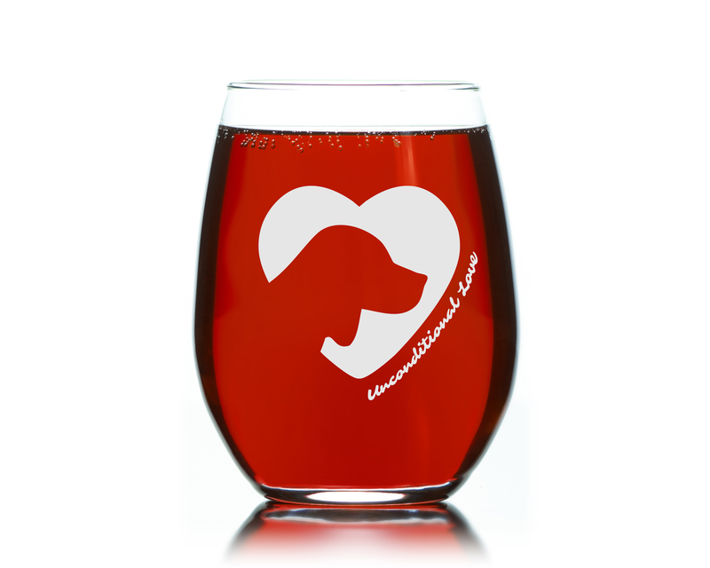Dog Silhouette Heart Unconditional Love Stemless Wine Glass - Gift for Dog Lovers for Women and Men