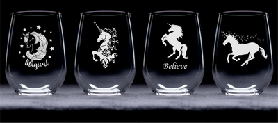 Unicorn Stemless Wine Glass Set – Unicorn Themed Gift for Women and Men – 4 Pieces