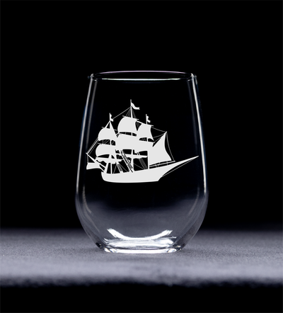 Vintage Ship Nautical Stemless Wine Glass - Nautical Themed Gift for Men and Women  17 oz.