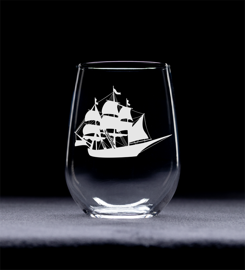 Vintage Ship Nautical Stemless Wine Glass - Nautical Themed Gift for Men and Women  17 oz.