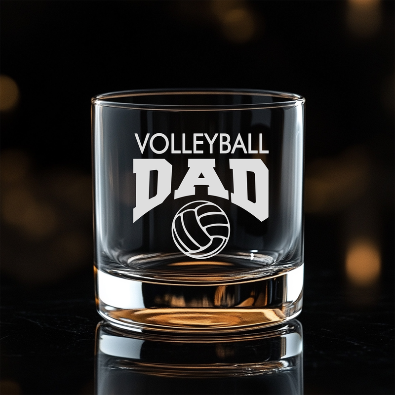 Volleyball Dad Whiskey Rocks Glass - Volleyball Dad Themed Gift for Men - 11 oz.