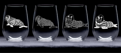 Walrus Stemless Wine Glass Set – 4 Pieces – Walrus Themed Gift for Women and Men