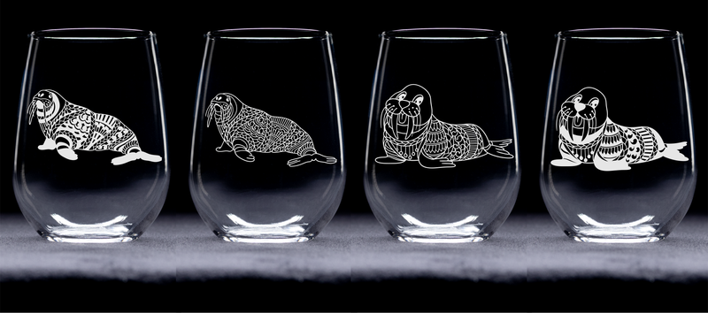 Walrus Stemless Wine Glass Set – 4 Pieces – Walrus Themed Gift for Women and Men