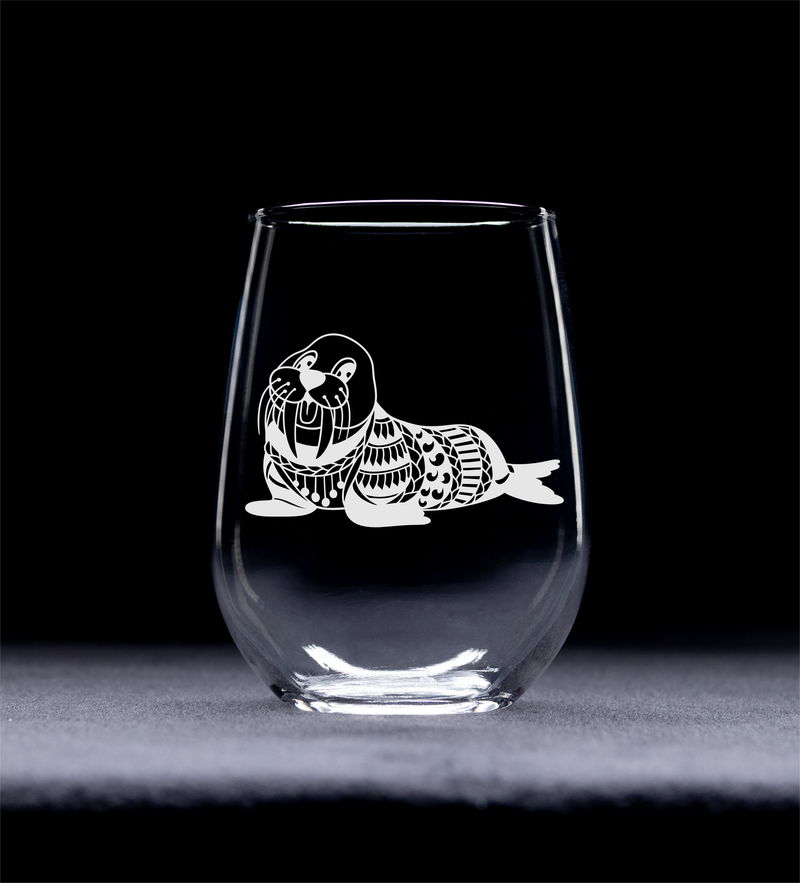 Walrus Stemless Wine Glass - Walrus Themed Gift for Women and Men -  17 oz.