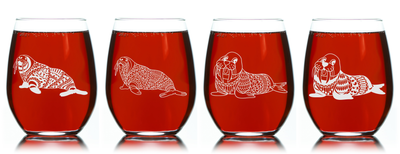 Walrus Stemless Wine Glass Set – 4 Pieces – Walrus Themed Gift for Women and Men
