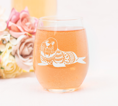 Walrus Stemless Wine Glass - Walrus Themed Gift for Women and Men -  17 oz.