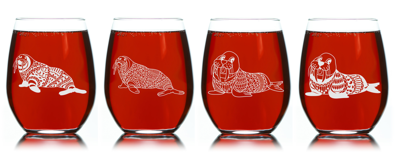 Walrus Stemless Wine Glass Set – 4 Pieces – Walrus Themed Gift for Women and Men