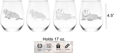 Walrus Stemless Wine Glass Set – 4 Pieces – Walrus Themed Gift for Women and Men