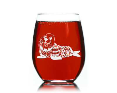 Walrus Stemless Wine Glass - Walrus Themed Gift for Women and Men -  17 oz.