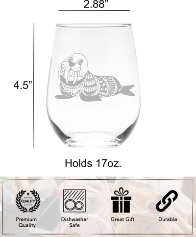 Walrus Stemless Wine Glass - Walrus Themed Gift for Women and Men -  17 oz.
