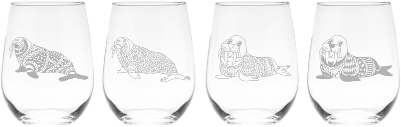 Walrus Stemless Wine Glass Set – 4 Pieces – Walrus Themed Gift for Women and Men