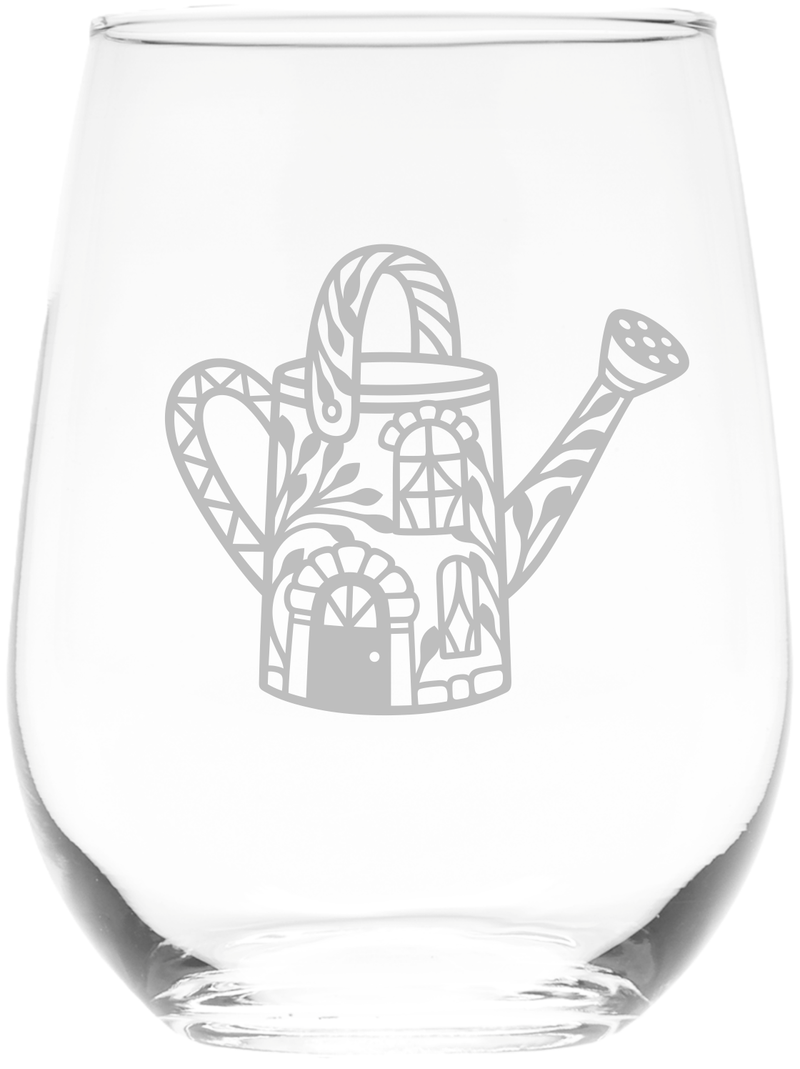 Watering Can Themed Stemless Wine Glass, 17 oz. - Gift for Gardeners for Women and Men