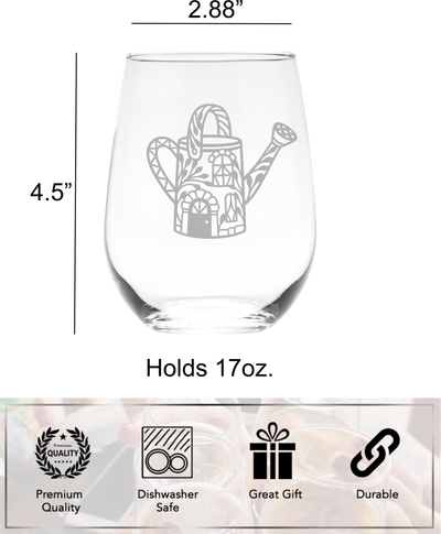 Watering Can Themed Stemless Wine Glass, 17 oz. - Gift for Gardeners for Women and Men