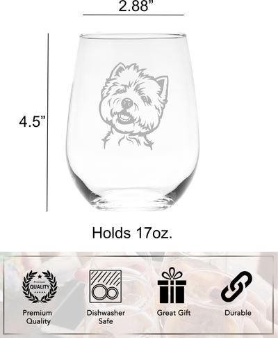 West Highland Terrier Themed, Dog Stemless Wine Glass - Dog Lover Gift for Men and Women - 17 oz. (Style W1)