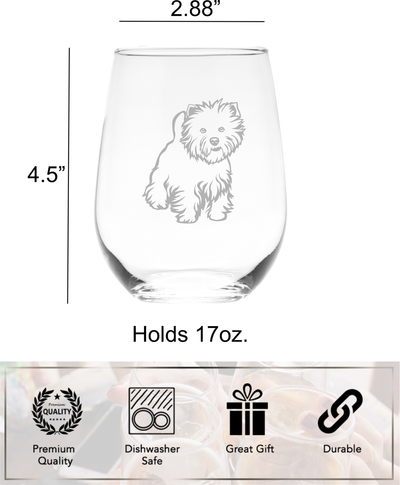 Westie Themed, Dog Stemless Wine Glass - West Highland Terrier Gift for Men and Women - 17 oz