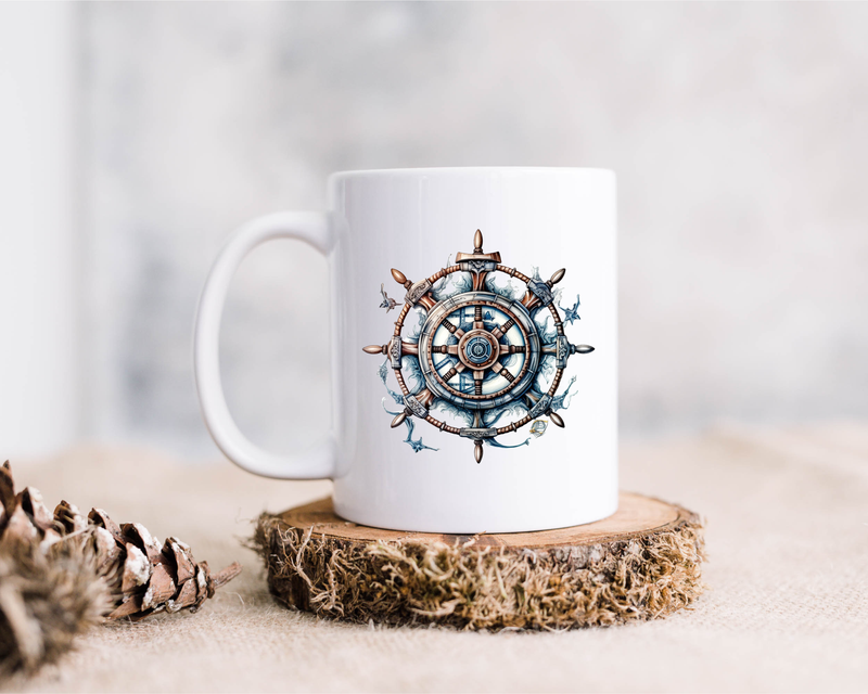 Nautical Wheel Coffee Mug - 15 oz Ceramic Coffee Cup -  - Coffee Lover Gift - Best Dad Gift - Best Husband Gift - Mom Gift