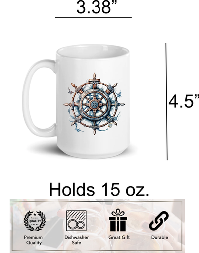Nautical Wheel Coffee Mug - 15 oz Ceramic Coffee Cup -  - Coffee Lover Gift - Best Dad Gift - Best Husband Gift - Mom Gift