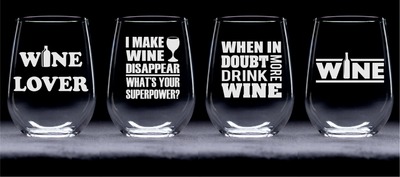 Wine Lover Stemless Wine Glass Set –Funny Wine Lover Themed Gift for Women and Men - 4 Pieces