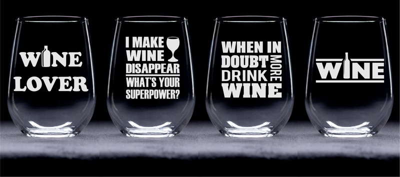 Wine Lover Stemless Wine Glass Set –Funny Wine Lover Themed Gift for Women and Men - 4 Pieces